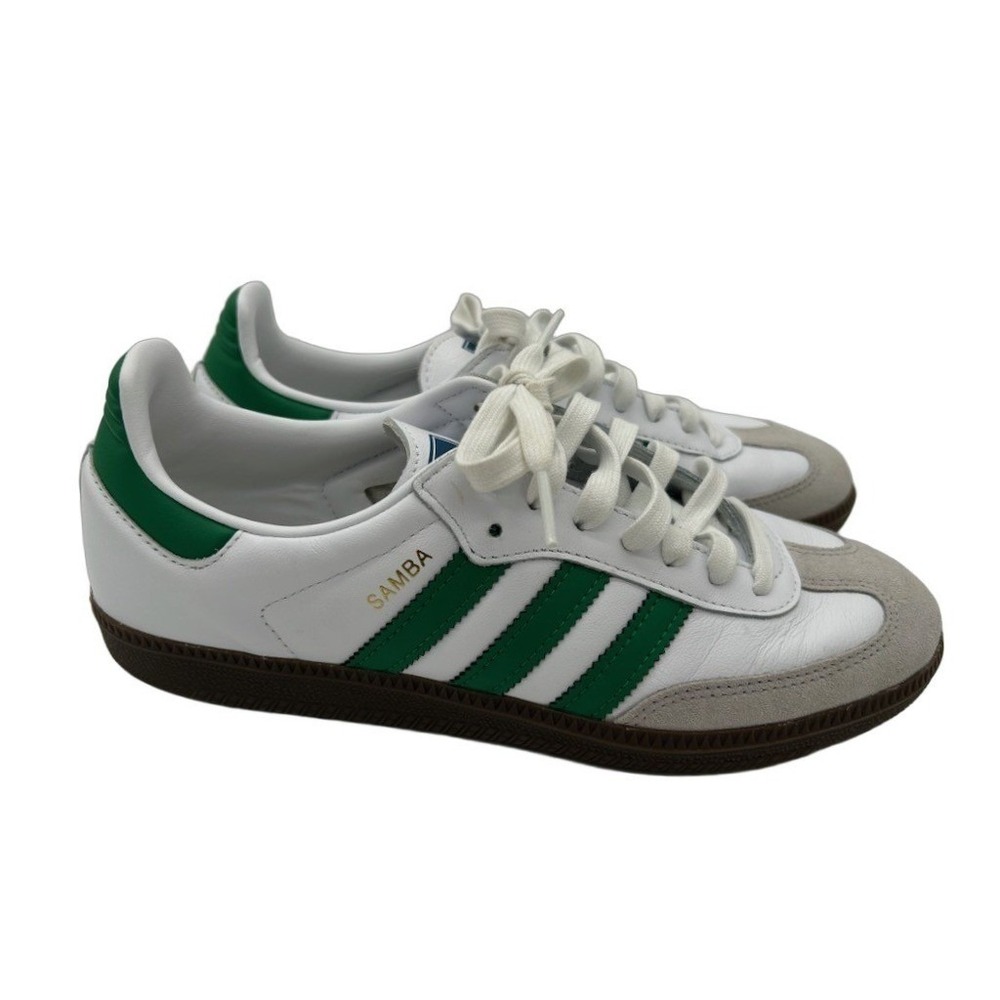 Adidas Samba OG Sneakers Men's Size 8 White Green Leather Gum Sole Tennis Shoes